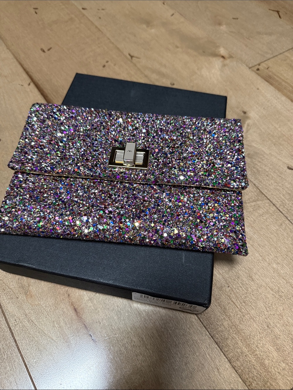 Anya Hindmarch Gold/Multicolor Glitter Foldover Clutch with Gold-Tone Hardware